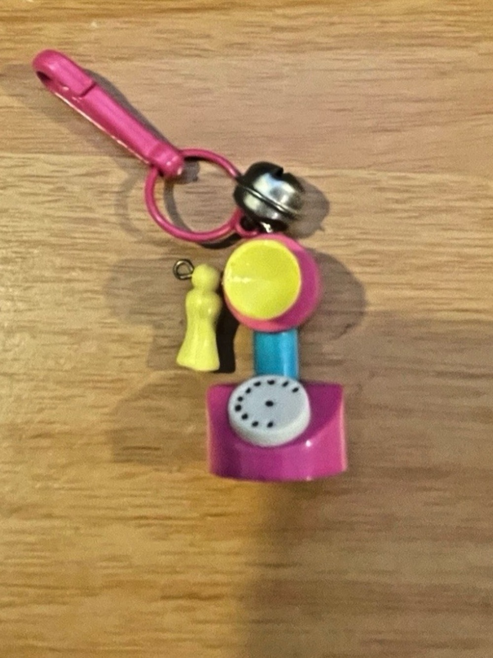 Vintage 1980s Bell Charm Pink Upright Phone 80s Clip On Necklace